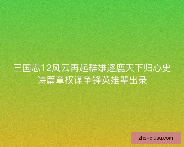 三国志12风云再起群雄逐鹿天下归心史诗篇章权谋争锋英雄辈出录