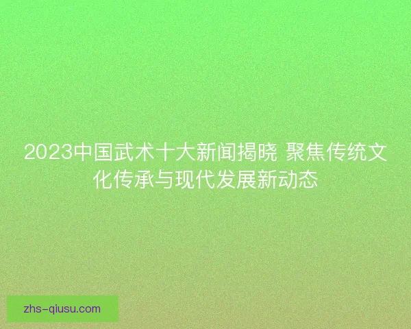 2023中国武术十大新闻揭晓 聚焦传统文化传承与现代发展新动态